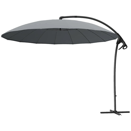 9FT Cantilever Umbrella, 16 Fibreglass Ribs, Offset Hanging, Grey