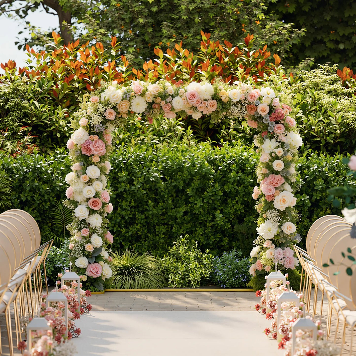 Square Wedding Arch, 6.6 FT Metal Frame With U-Shaped Stakes, Gold