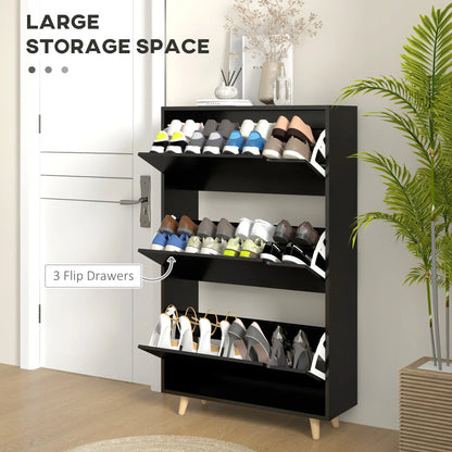 Slim Shoe Storage Cabinet, 3 Flip Drawers, Adjustable Shelves, 18-24 Pairs, Black Shoe Storage Cabinets & Racks at Gallery Canada