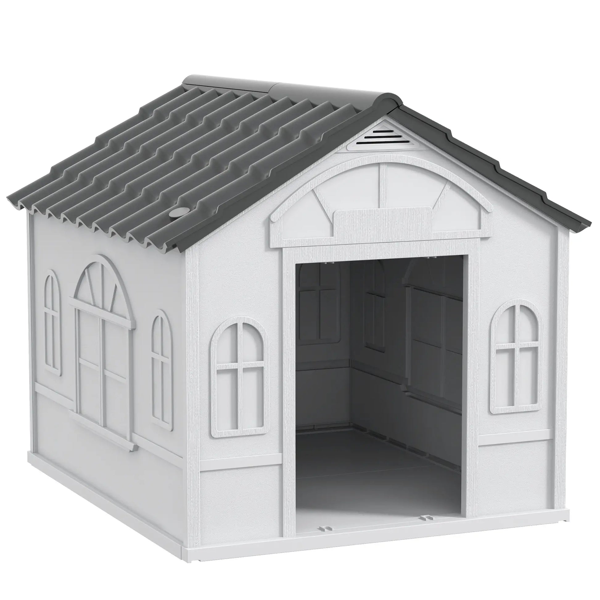 26" Plastic Dog House, Outdoor with Air Vents, Small Medium Dogs, Grey Houses, Kennels & Pens at Gallery Canada