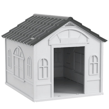 26" Plastic Dog House, Outdoor with Air Vents, Small Medium Dogs, Grey Houses, Kennels & Pens at Gallery Canada
