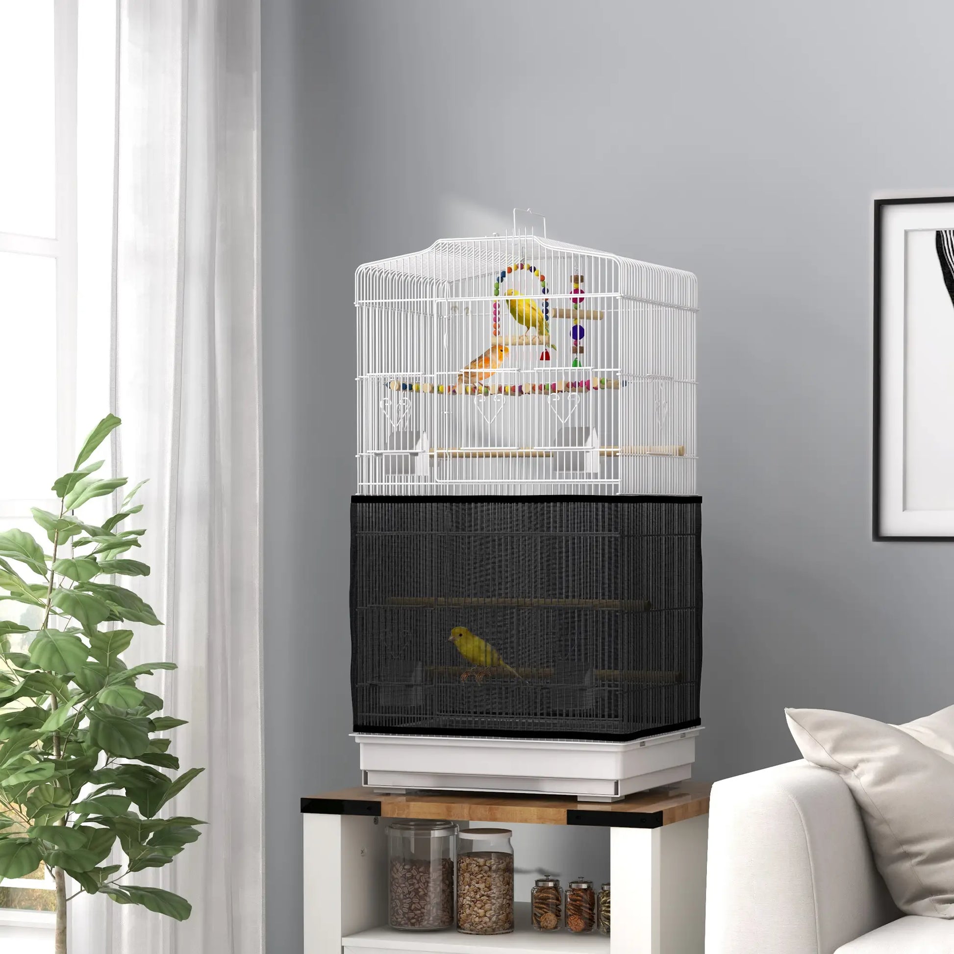 36" Bird Cage with Accessories, Handle, Mesh Cover, Tray, White Bird Cages at Gallery Canada