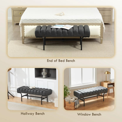 PU Leather Bedroom Bench, Cylindrical Seat, Metal Legs, Black Storage Ottomans & Benches at Gallery Canada