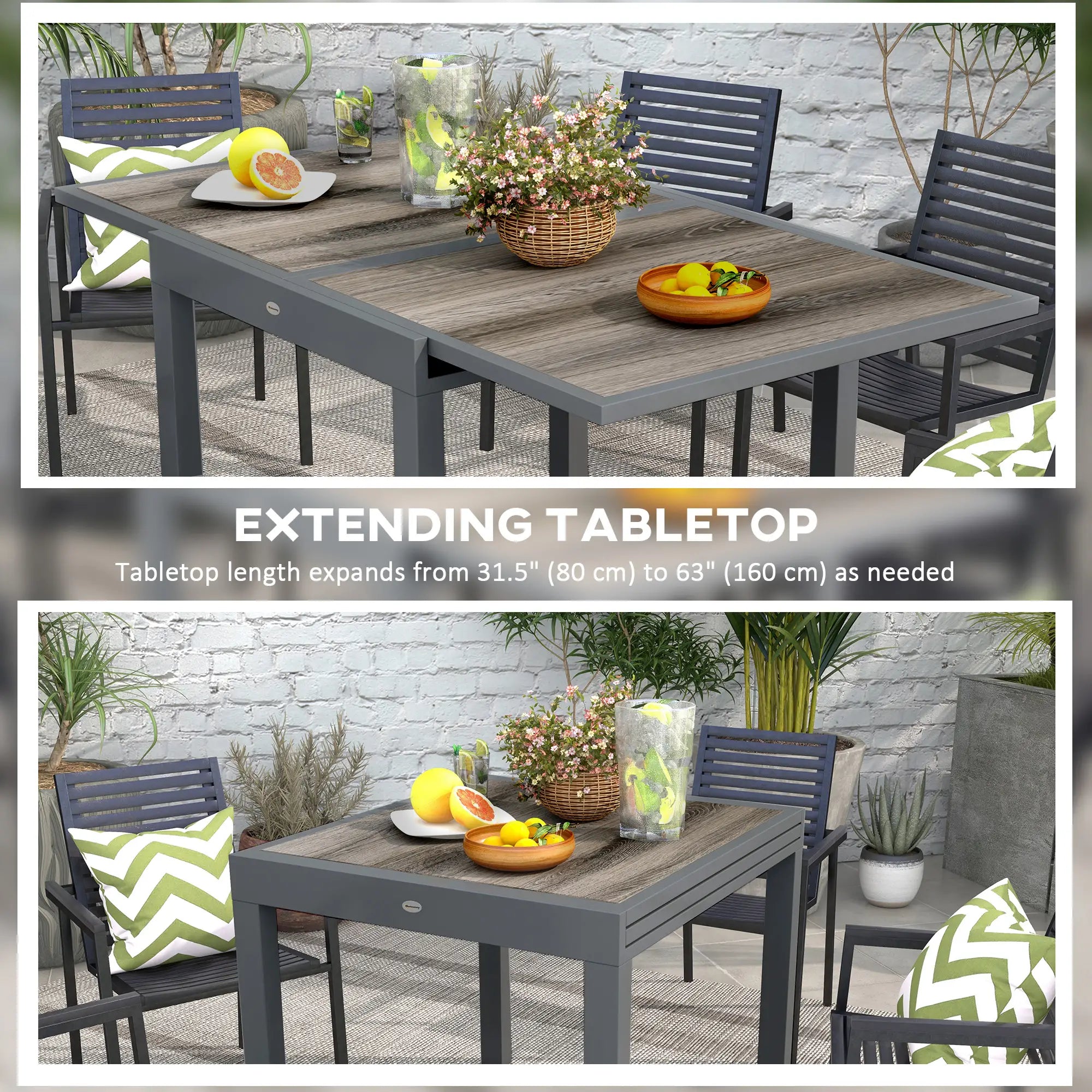 Extendable Dining Table, Rectangular Outdoor Table, Aluminum Frame, Plastic Top, Grey Patio Dinning Tables at Gallery Canada