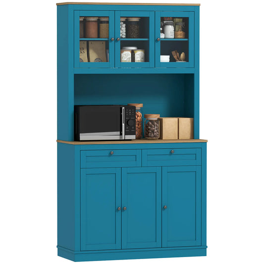 71" Pantry Cabinet with Microwave Space, Adjustable Shelves, Navy Blue Kitchen Pantry Cabinets Navy Blue, Oak at Gallery Canada