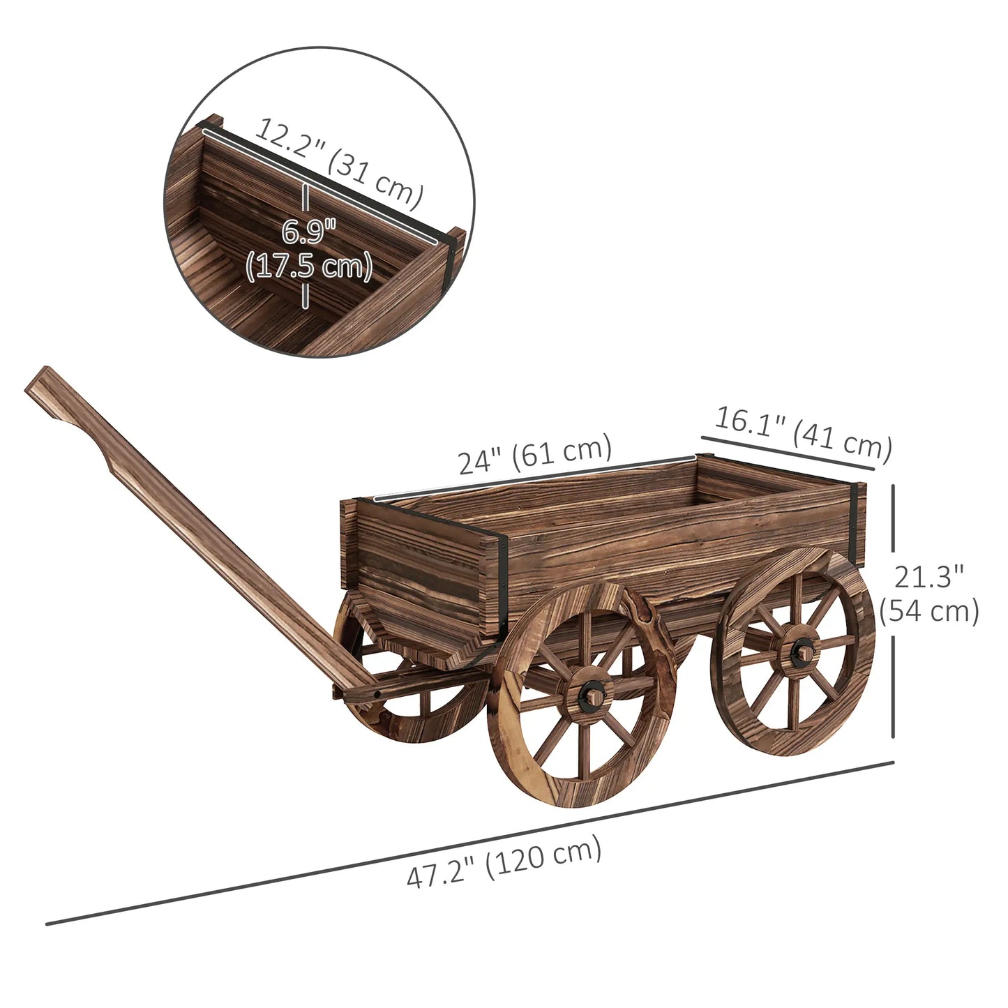Wooden Wagon Planter Box, Raised Garden Bed, Carbonized Elevated Garden Beds at Gallery Canada