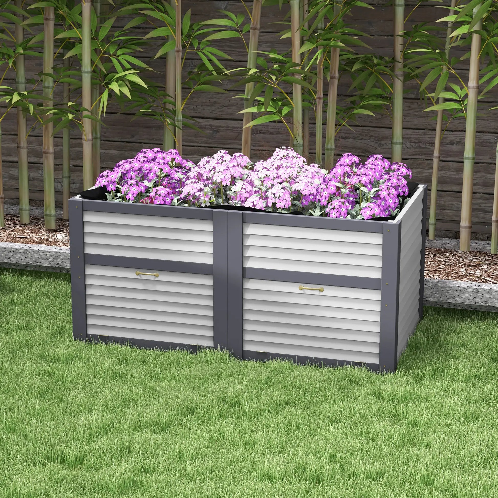 Wooden Elevated Planter Box with Storage, 59" x 30" x 29.5", Grey Galvanized Planter Boxes at Gallery Canada