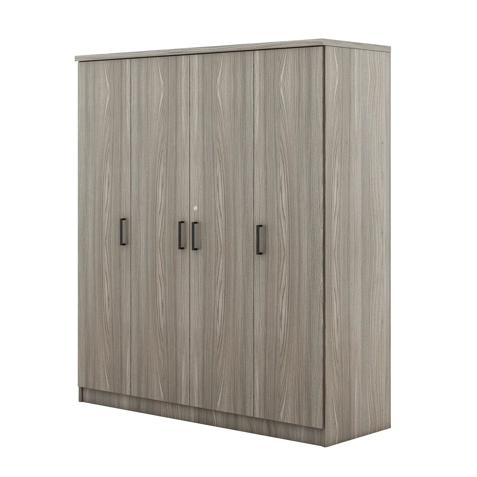 Wardrobe with Hanging Rail, Locking Drawer, Black Handles, 59
