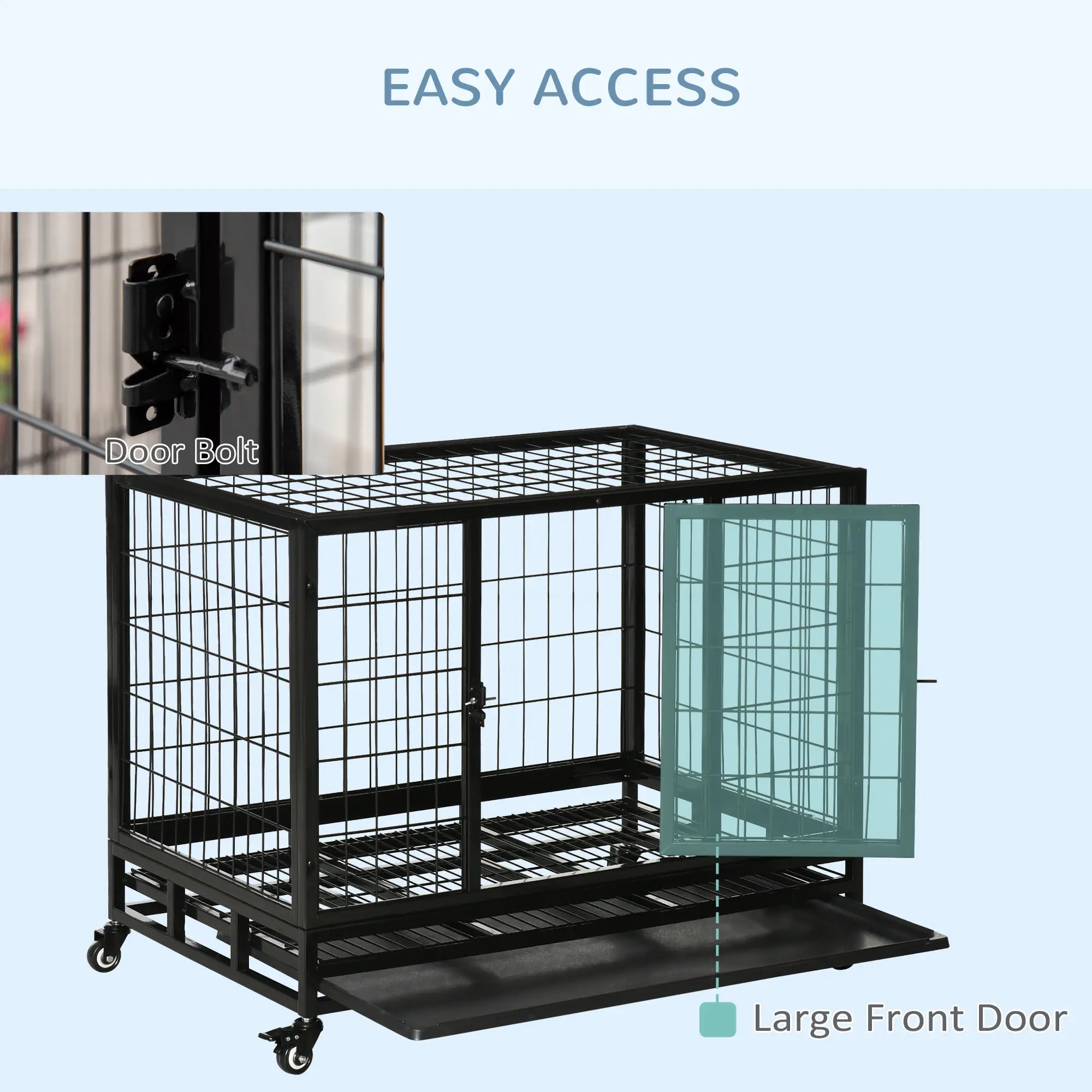 Heavy Duty Dog Crate, Two Doors, Lockable Wheels, Removable Tray, 36