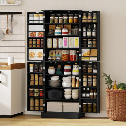 65" Kitchen Cabinet, Pantry With 4 Doors, 16 Shelves, Black Kitchen Pantry Cabinets at Gallery Canada