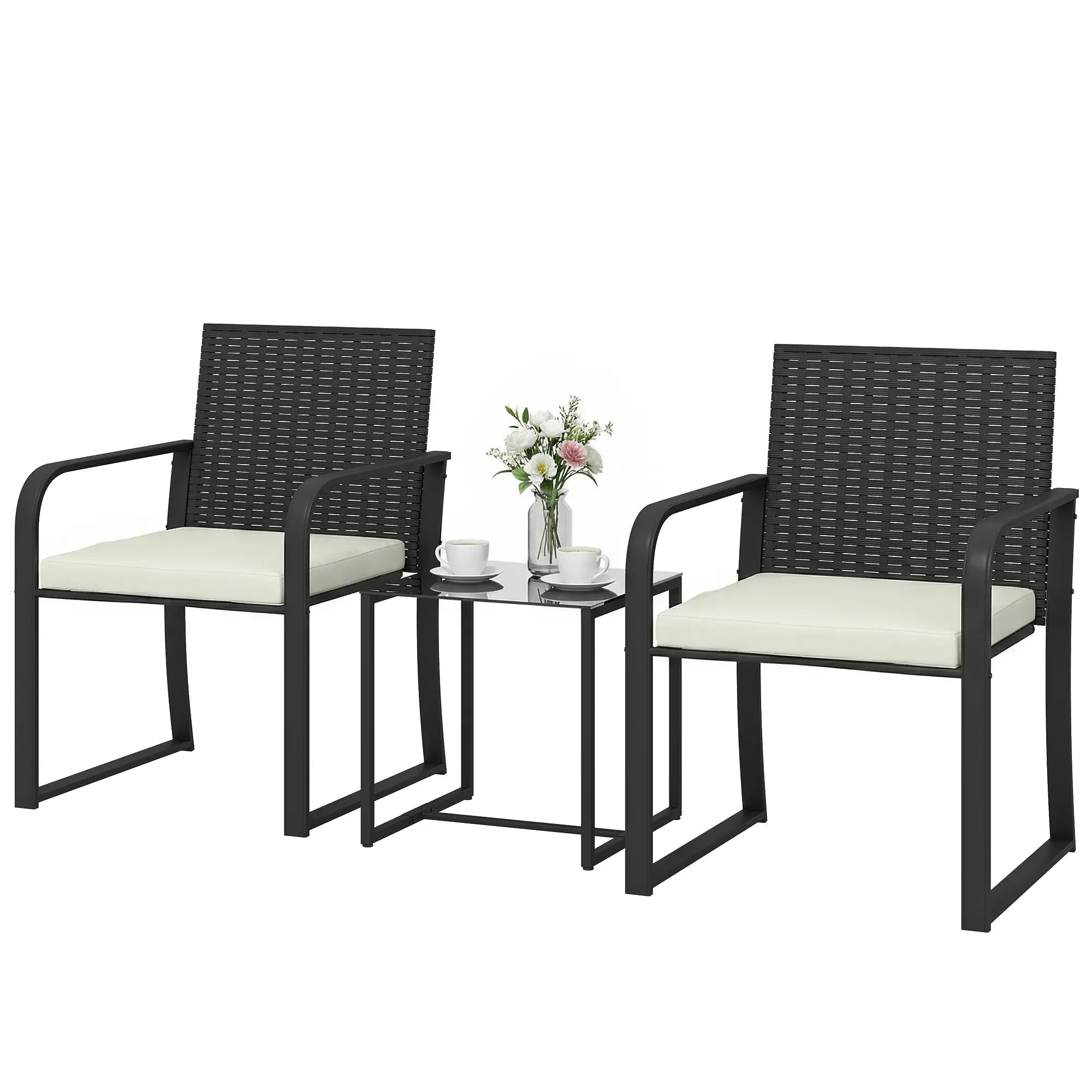 3 Piece Wicker Patio Set, Glass Table, Mesh Seat, Cream White Patio Furniture Sets Cream at Gallery Canada