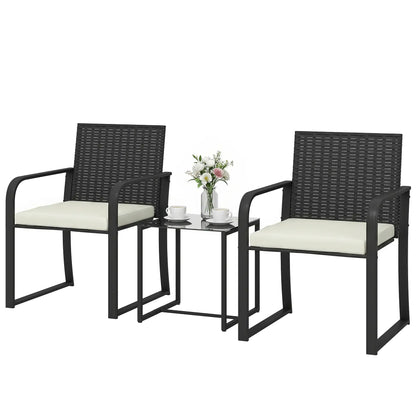 3 Piece Wicker Patio Set, Glass Table, Mesh Seat, Cream White Patio Furniture Sets Cream at Gallery Canada