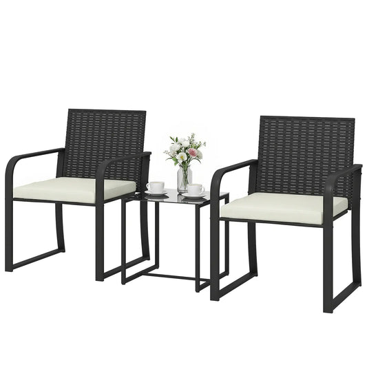 3 Piece Wicker Patio Set, Glass Table, Mesh Seat, Cream White Patio Furniture Sets Cream at Gallery Canada