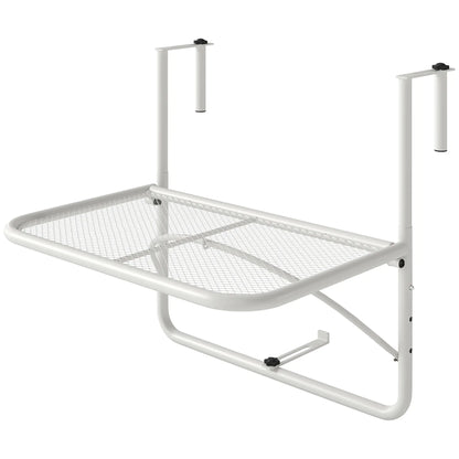 Adjustable Balcony Hanging Railing Table, Metal Wall Desk, White