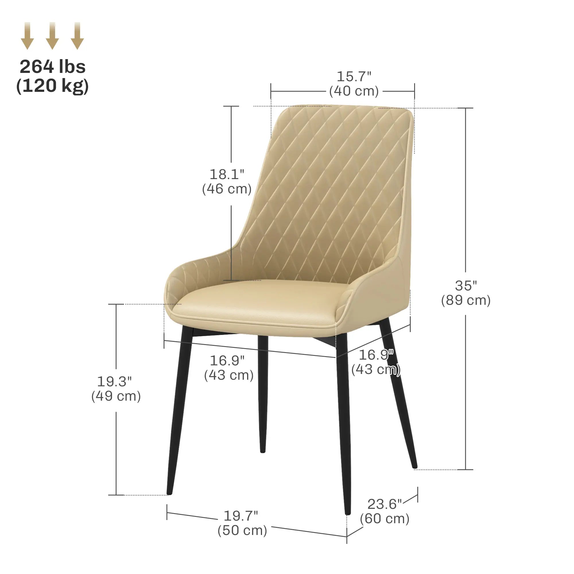 Modern Dining Chairs Set of 2, PU Leather, Metal Legs, Khaki Dining Chairs at Gallery Canada