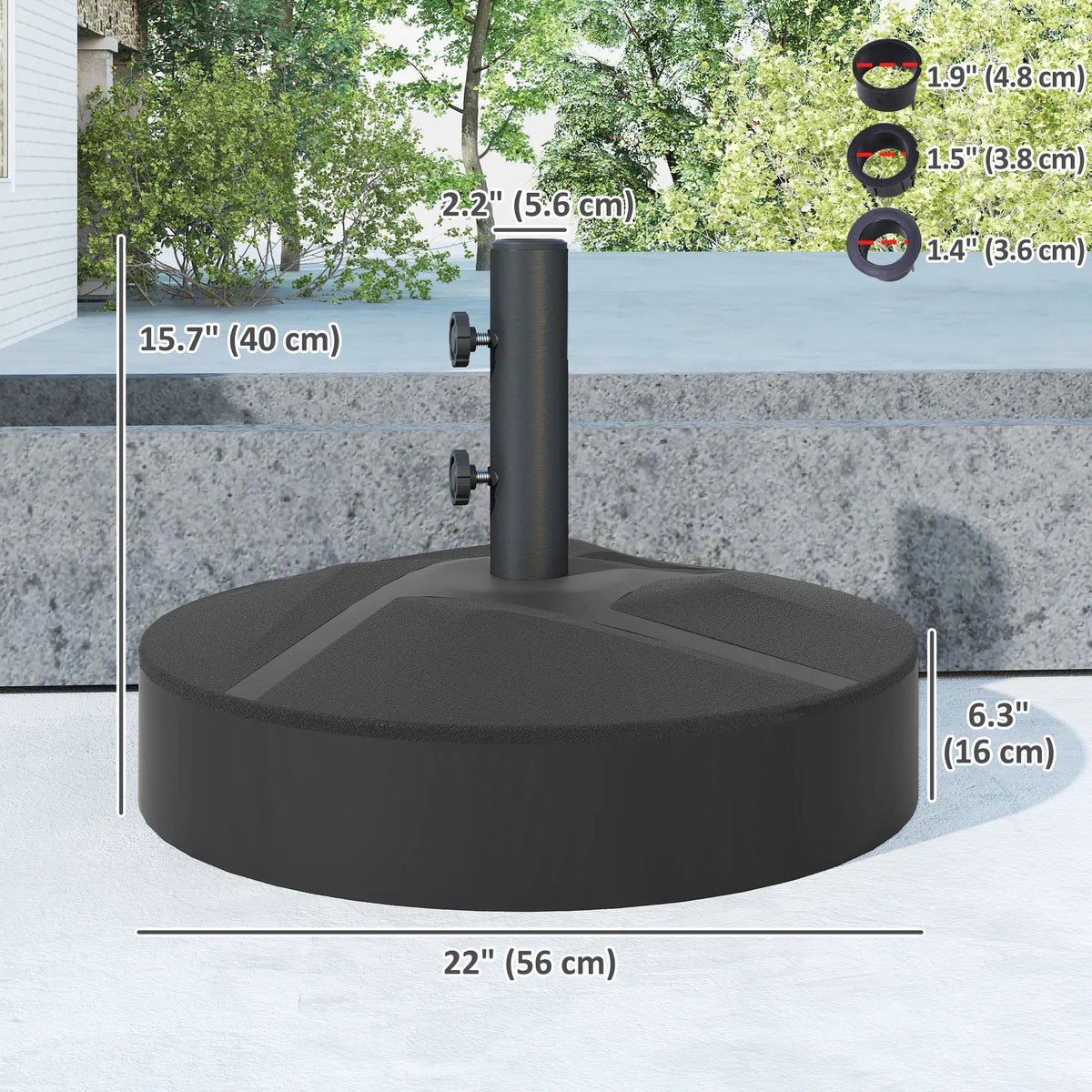 Heavy Duty Outdoor Umbrella Stand Base, Sand Water Filled, Φ22" x 15.7" H, Black Umbrella Bases at Gallery Canada