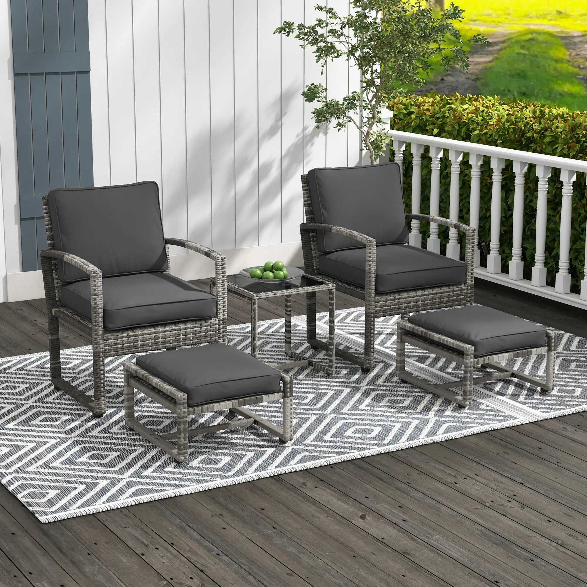 5-Piece Patio Furniture Set, Armchair, Stool, Table, Cushions, Outdoor Wicker Sofa Patio Furniture Sets at Gallery Canada