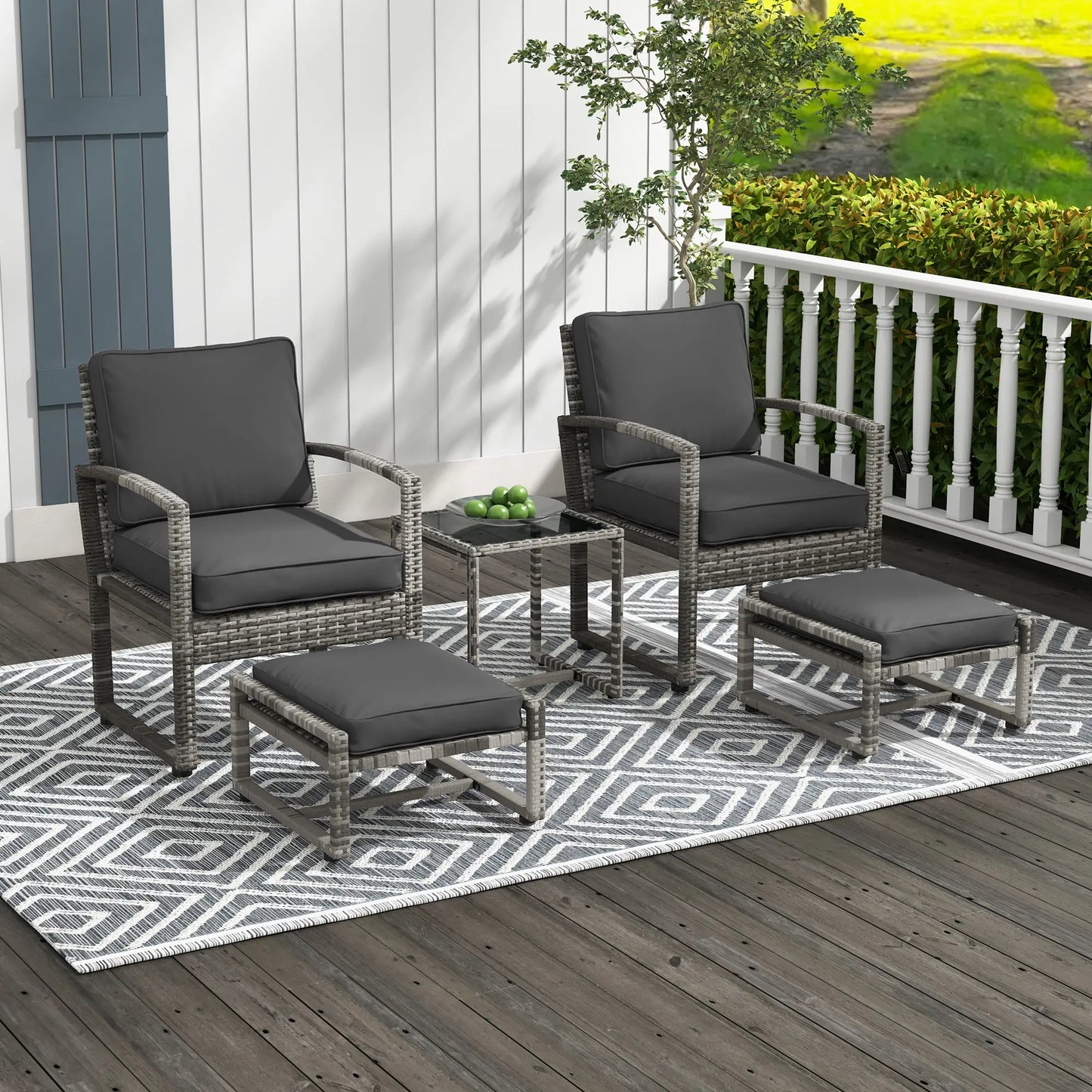 5-Piece Patio Furniture Set, Armchair, Stool, Table, Cushions, Outdoor Wicker Sofa Patio Furniture Sets at Gallery Canada