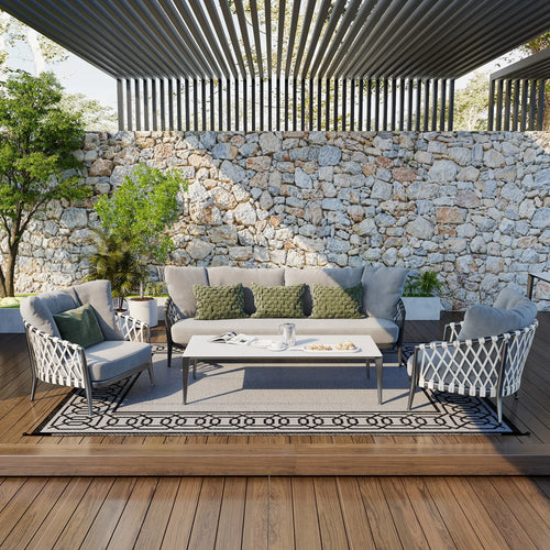 Portable Outdoor Rug, 9' x 12', Waterproof, Reversible, Black and Grey