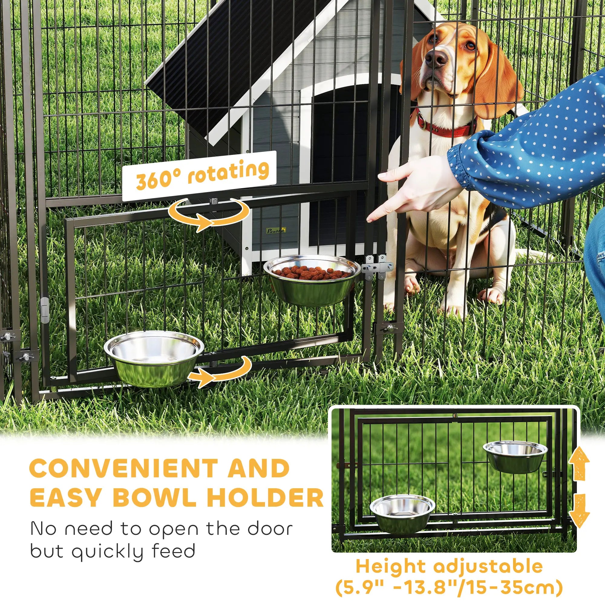 Large Outdoor Dog Kennel, 2 Rooms, Rotating Bowls, 13.5' x 9.4' x 5.1' Houses, Kennels & Pens at Gallery Canada