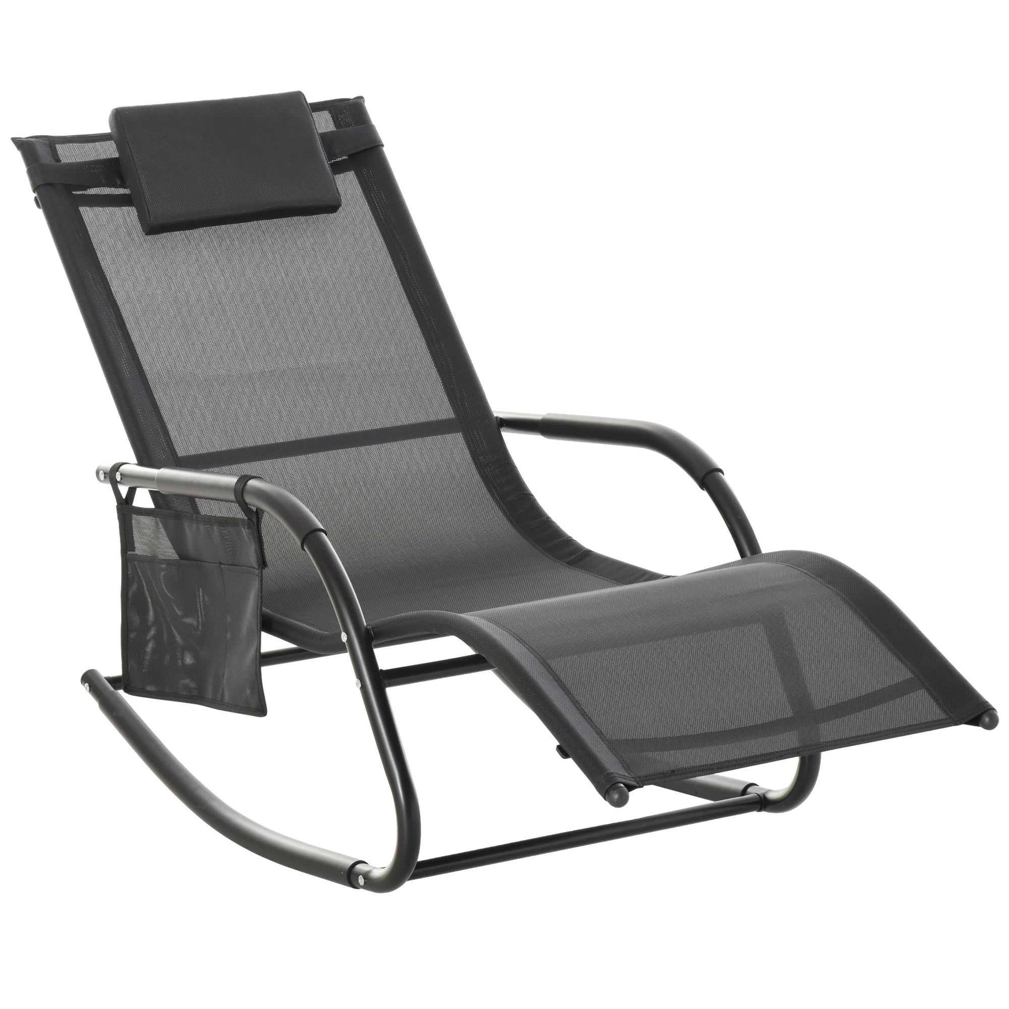 Outdoor Mesh Rocking Chair, with Removable Headrest, Side Pocket, Black Outdoor Rocking Chairs Black at Gallery Canada