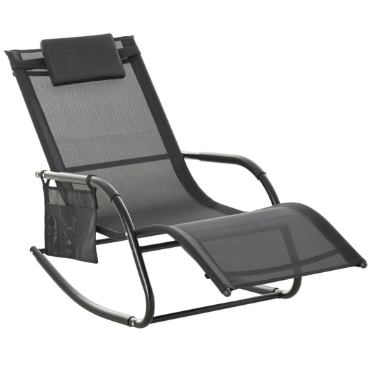 Outdoor Mesh Rocking Chair, with Removable Headrest, Side Pocket, Black Outdoor Rocking Chairs Black at Gallery Canada