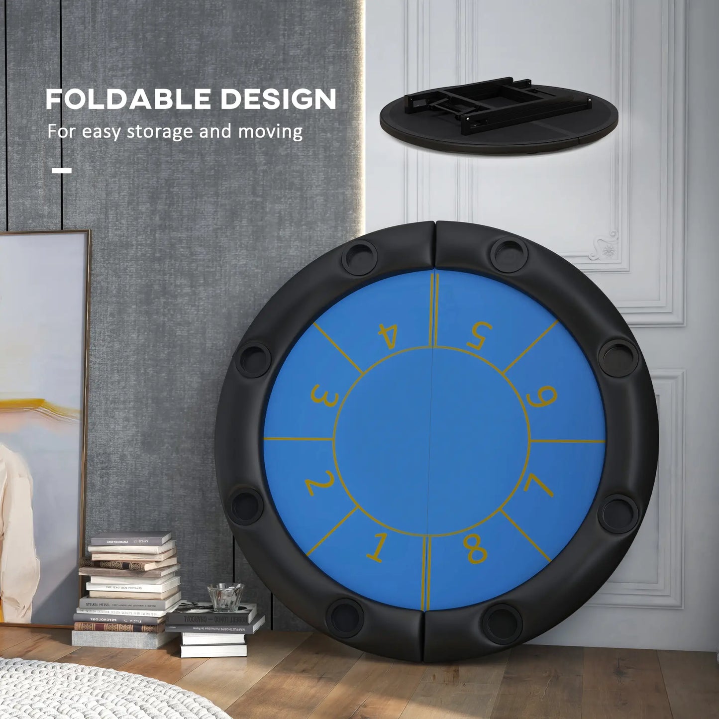 Foldable Poker Table, Texas Holdem, 47" Round, Black Game Tables at Gallery Canada