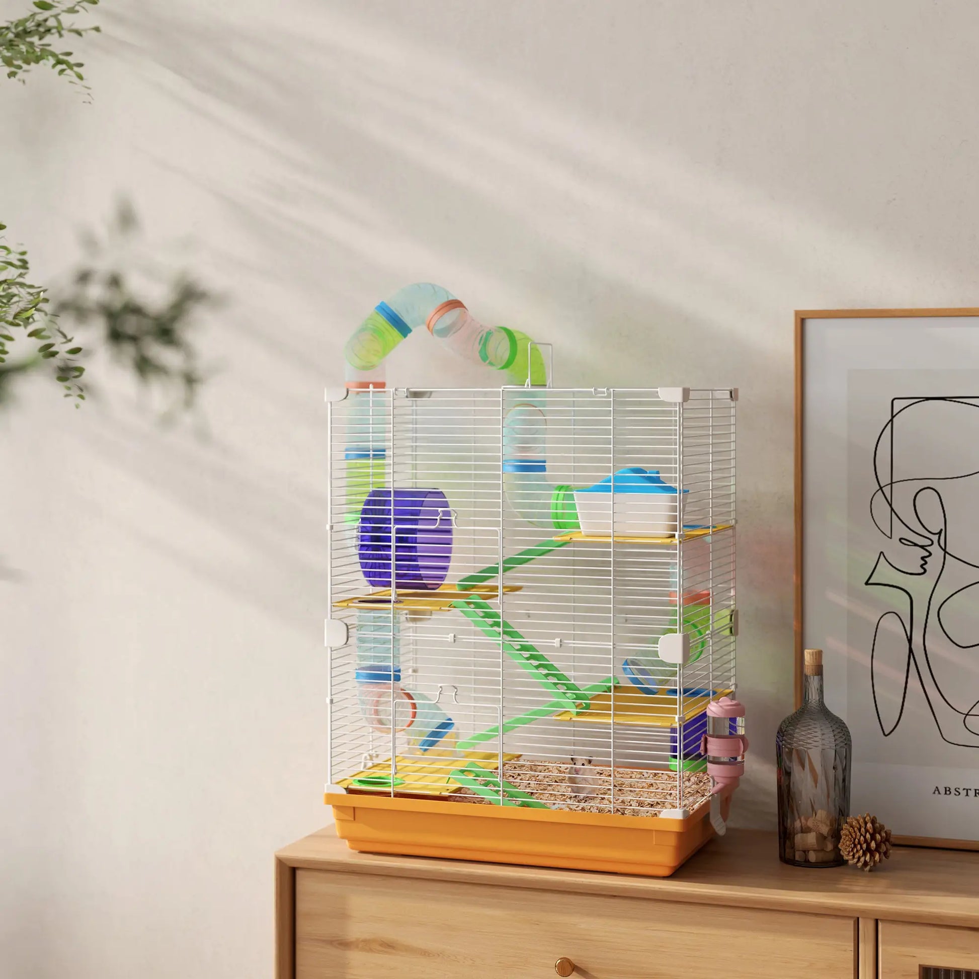 5-Tier Hamster Cage with Wheels, Tube, Water Bottle, Orange Hamster Cages at Gallery Canada