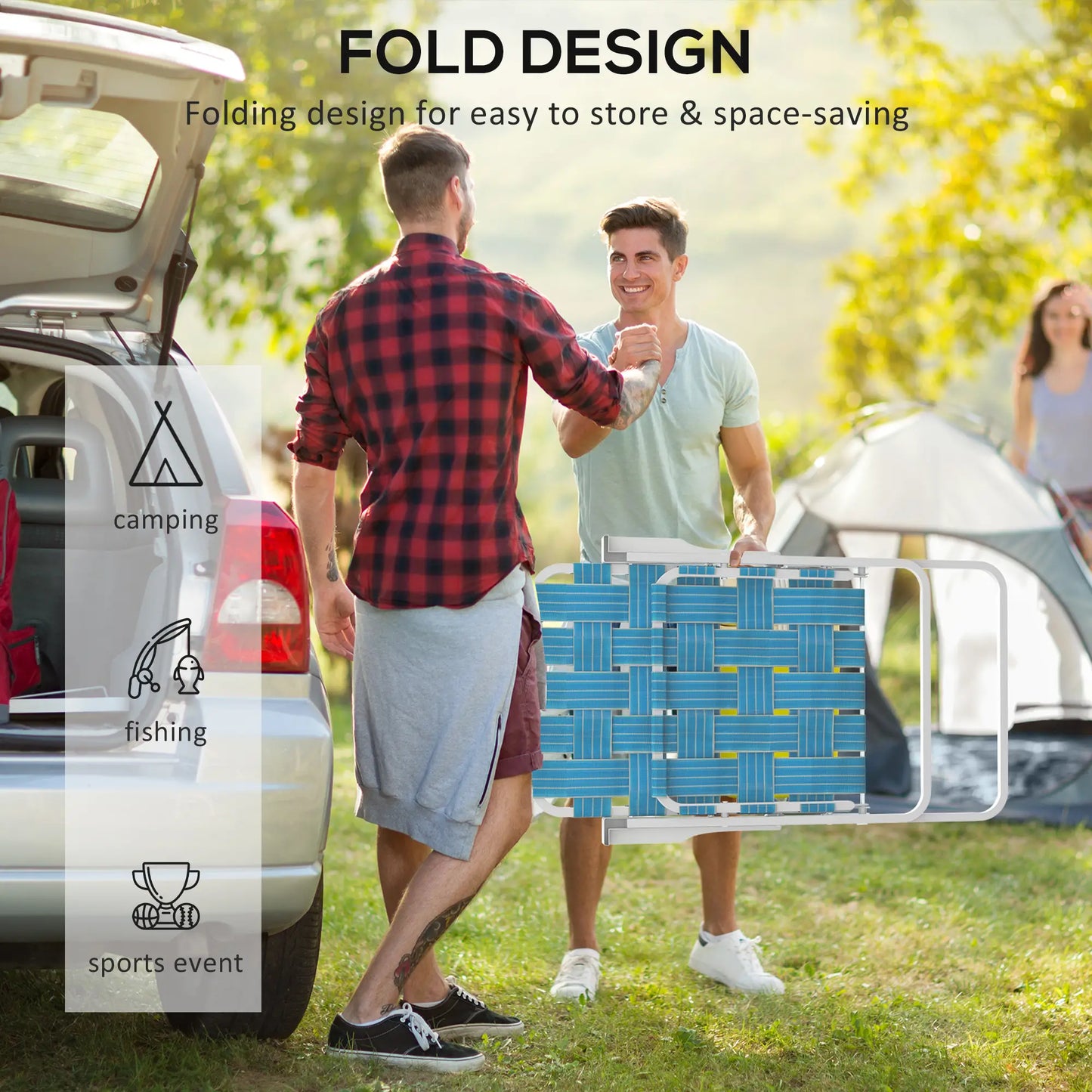 Set of 4 Folding Patio Chairs, Portable with Armrests, Blue Patio Chairs at Gallery Canada