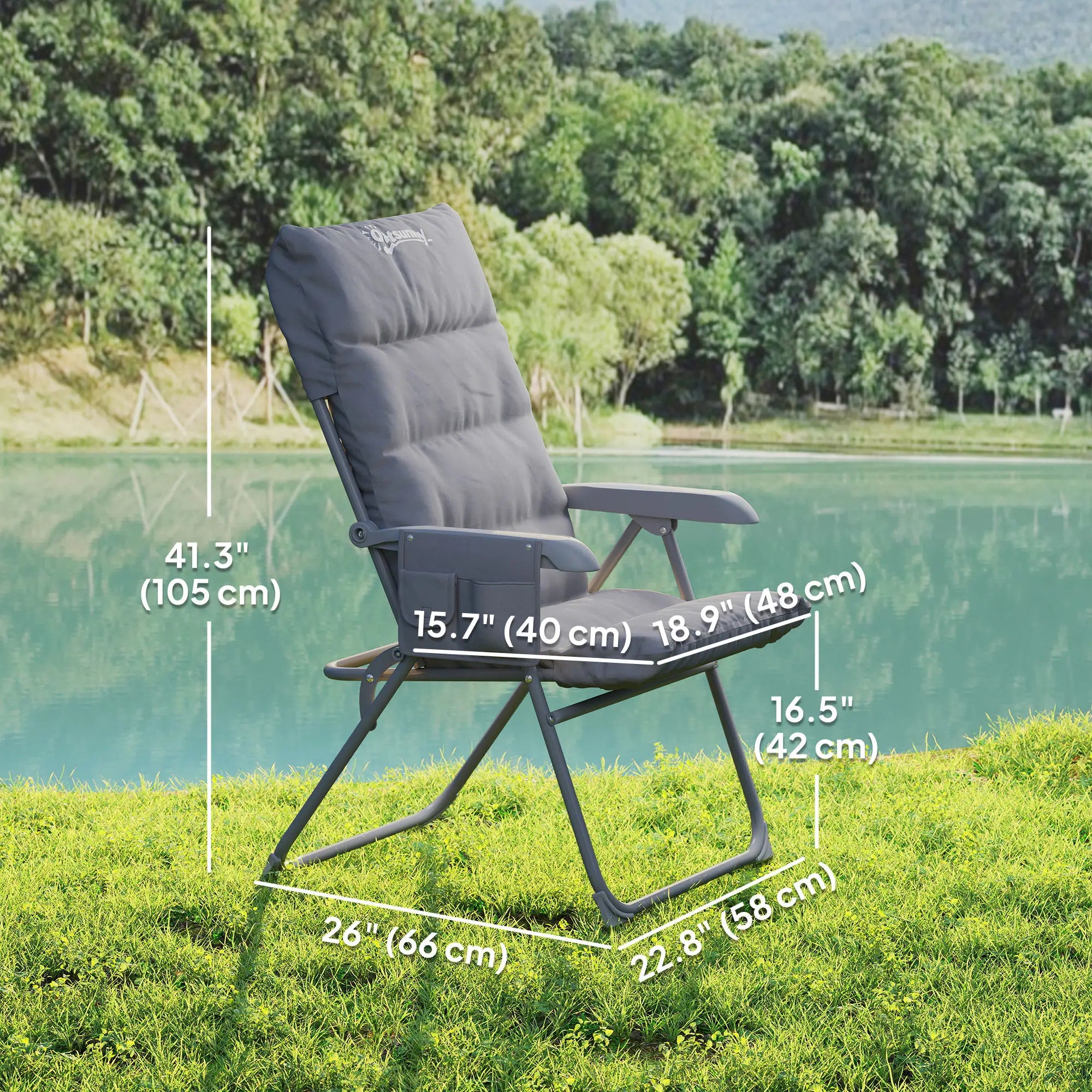 5-Level Reclining Camping Chair, Adjustable High Back, Side Pockets, Compact Picnic Tables & Camping Chairs at Gallery Canada