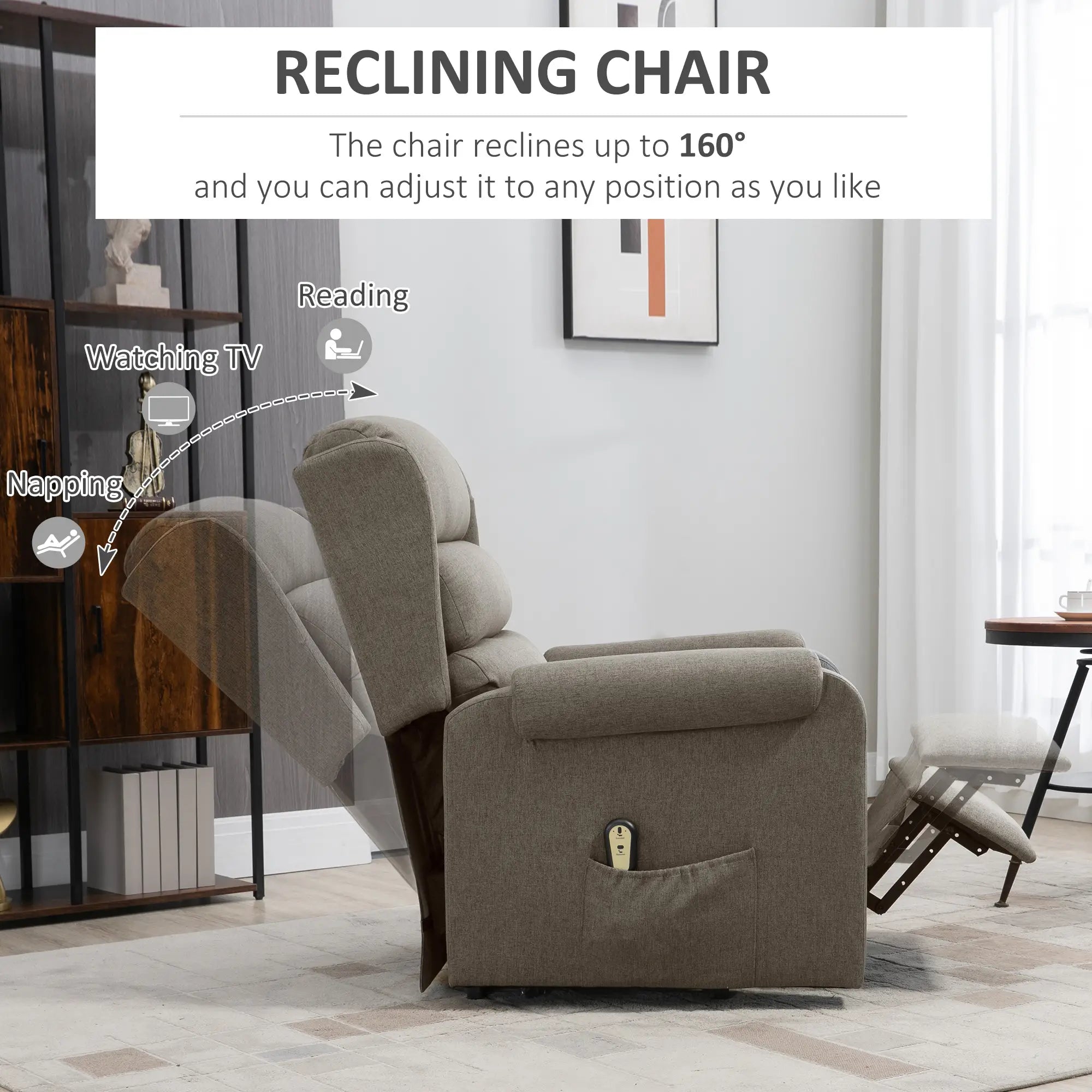 Power Lift Recliner Chair, Remote Control, Footrest, Side Pockets, Brown Electric Power Lift Chairs at Gallery Canada