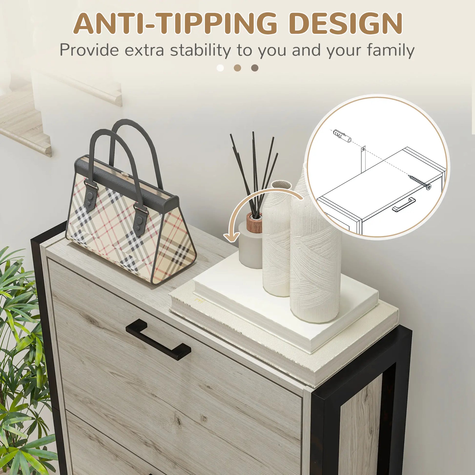 Shoe Cabinet, 3 Flip Drawer, Narrow for 15 Pairs, Walnut Shoe Storage Cabinets & Racks at Gallery Canada