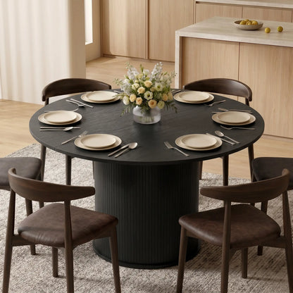 47 Inch Round Dining Table For 5, Fluted Pedestal Base, Black Dining Tables at Gallery Canada