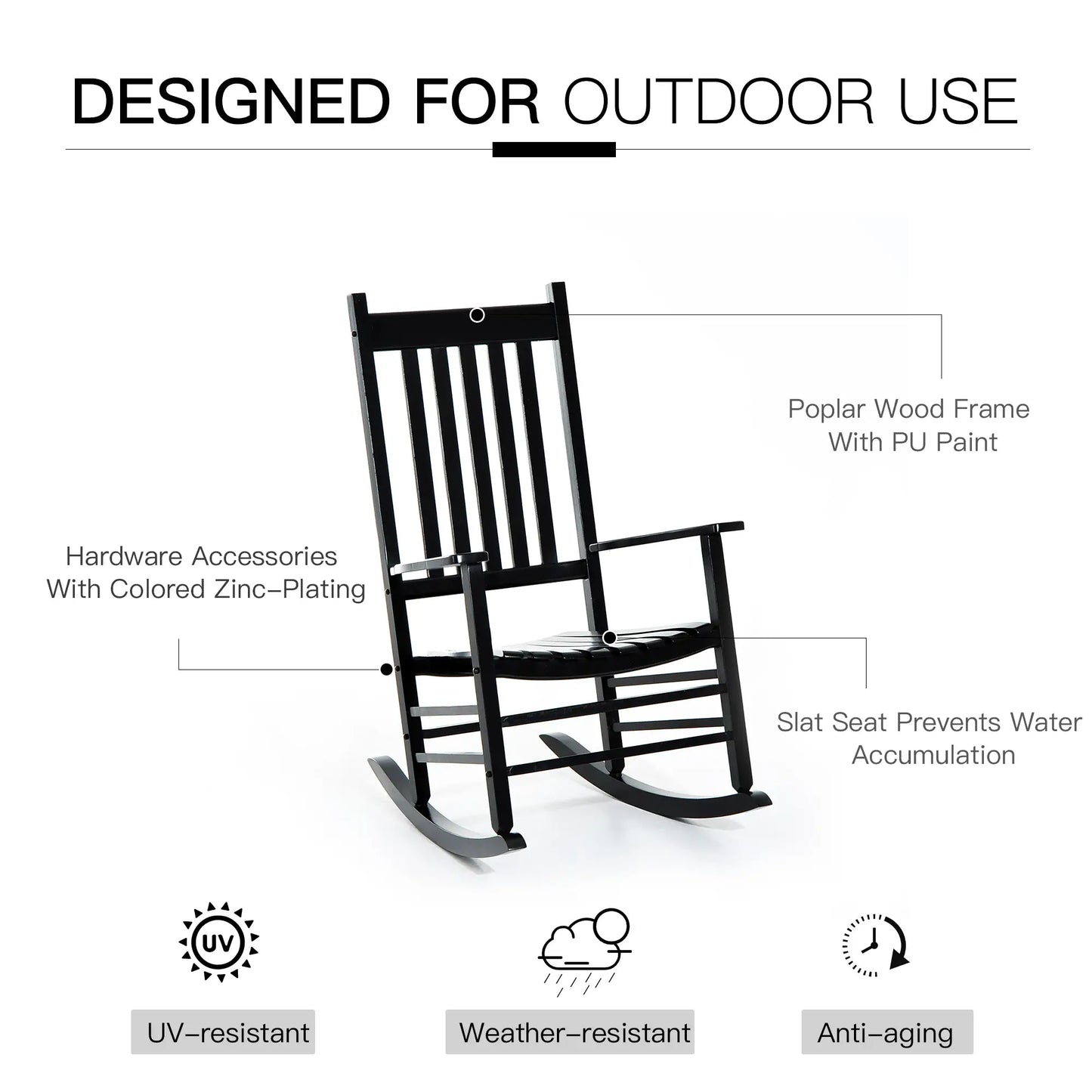 Wooden Porch Rocking Chair, Outdoor Patio Rocker, Black Outdoor Rocking Chairs at Gallery Canada