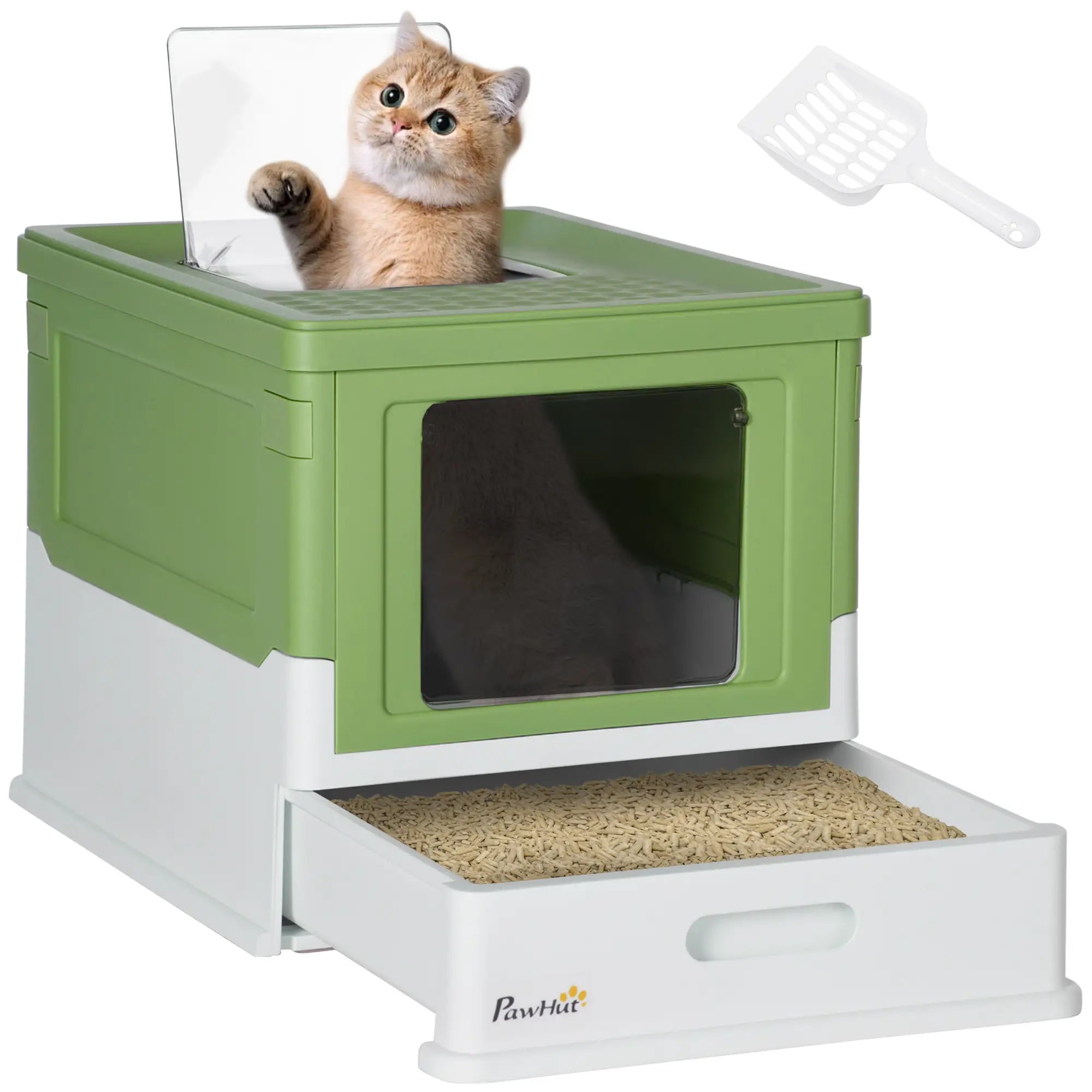 Top Entry Enclosed Kitty Litter Box, Scoop, Tray, Large, Foldable, Dark Green Cat Litter Box Enclosures at Gallery Canada