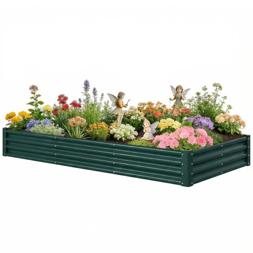 8 x 4 x 1ft Galvanized Raised Garden Bed, Reinforced Outdoor Planter Box, Green