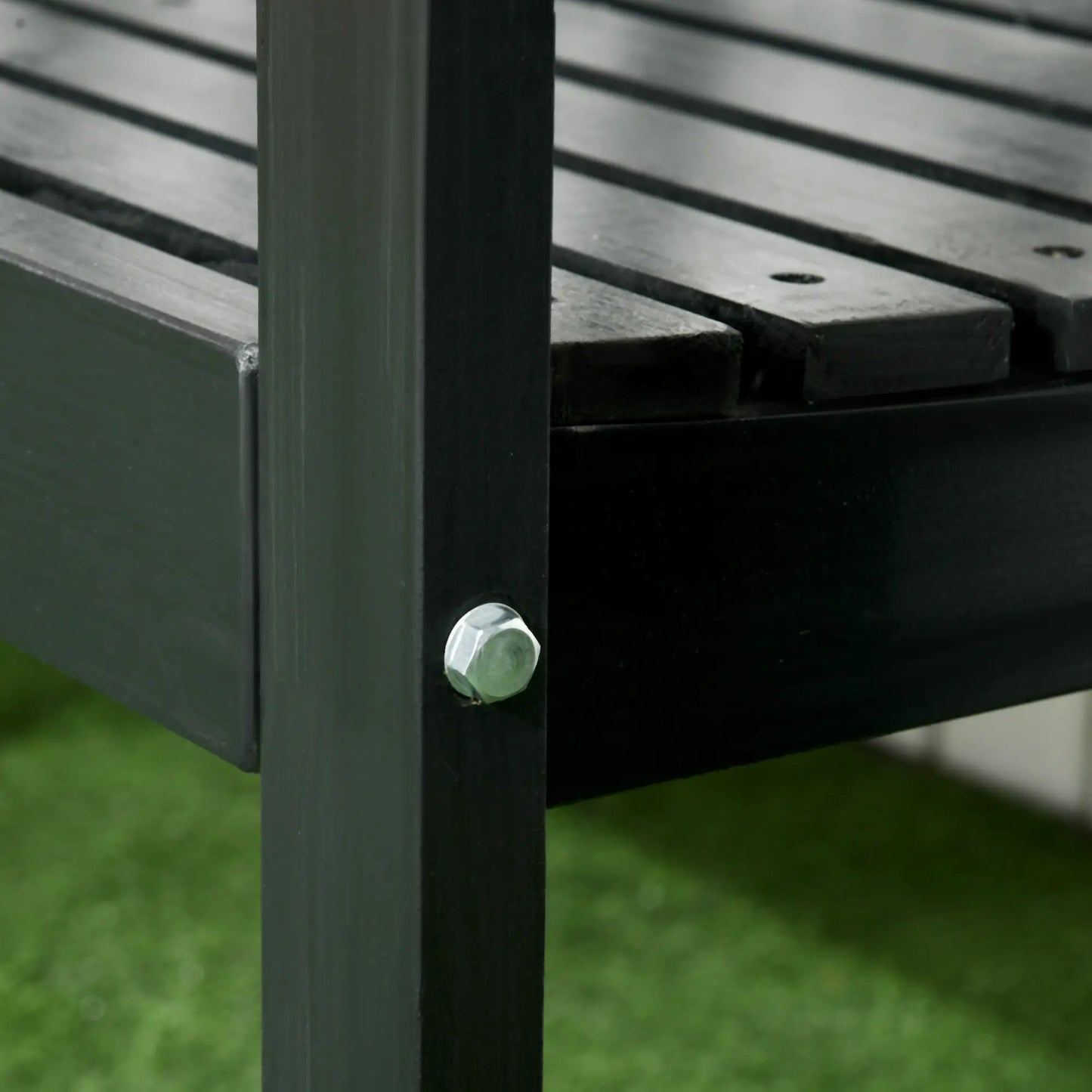Wooden Outdoor Bench, 3 Person, Diamond Backrest, Slatted Seat, 792 LBS, Black Outdoor Benches at Gallery Canada
