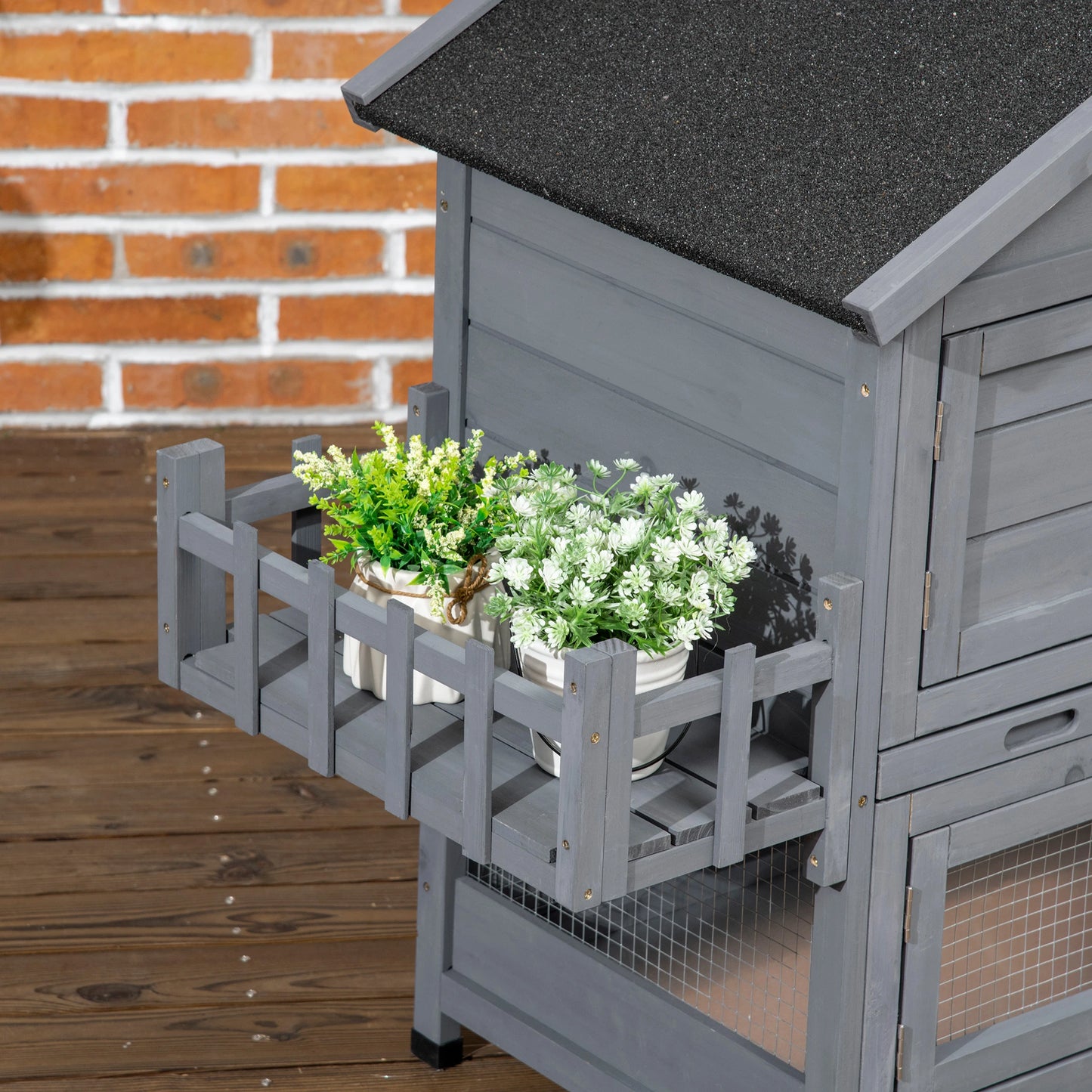 65" Wooden Rabbit Hutch, Openable Roof, Storage Box, Dark Grey Rabbit Hutch at Gallery Canada