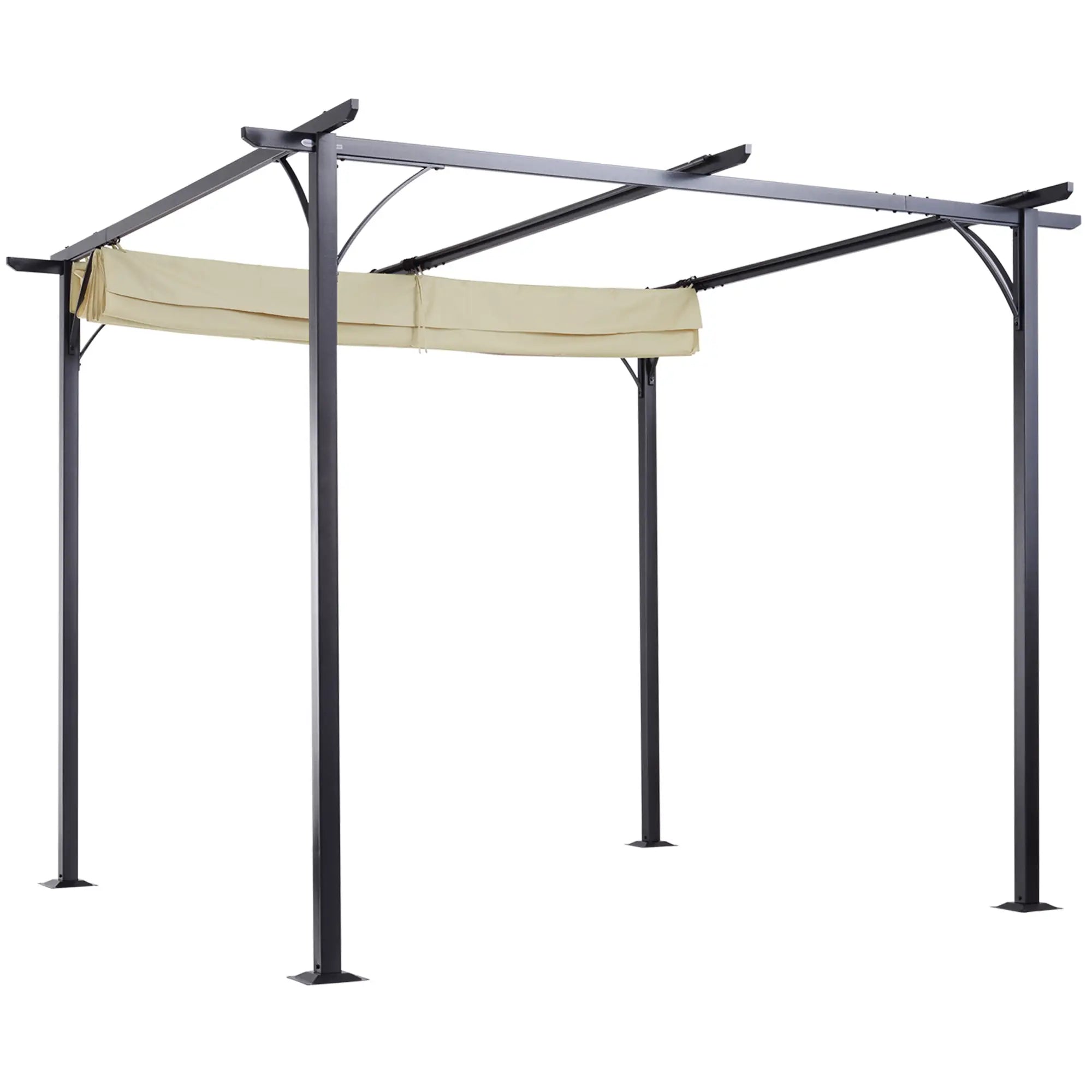 10' Outdoor Pergola Gazebo, Retractable Sun Shade, Beige Pergolas at Gallery Canada