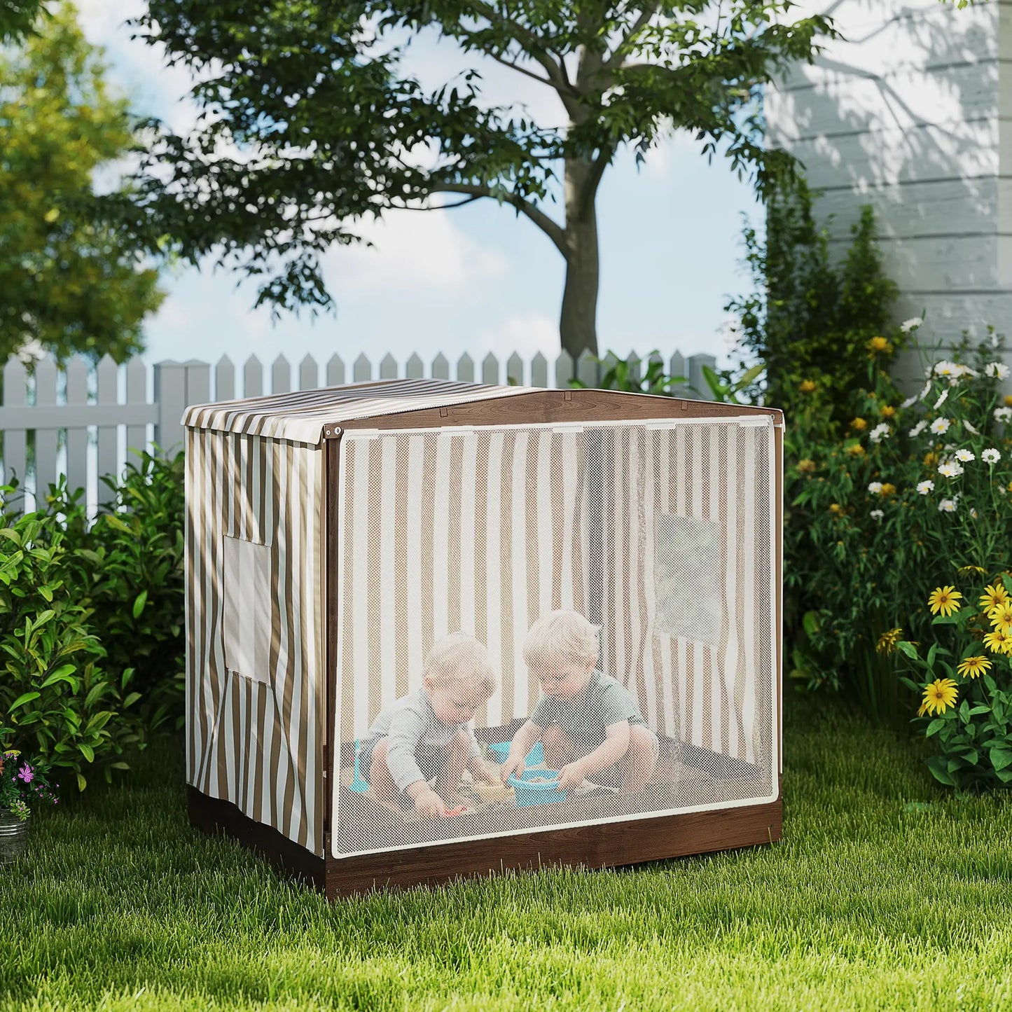 Kids Sandbox with Canopy, Bench Seats, 56" x 40" x 52", Brown Sandboxes & Accessories at Gallery Canada