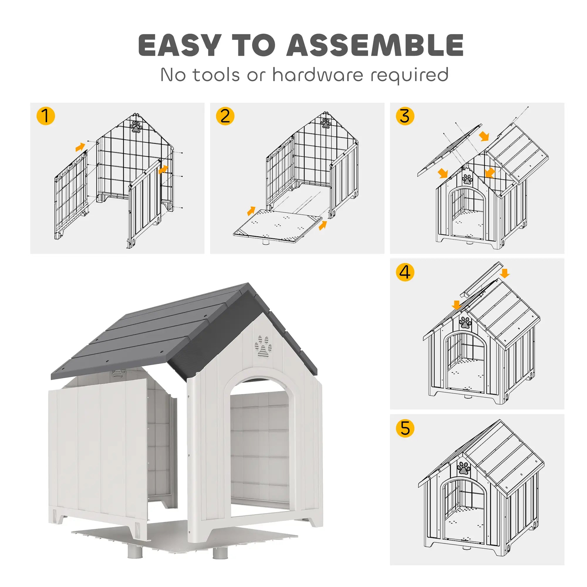 Large Plastic Dog House Outdoor Indoor, Water Resistant Puppy Shelter with Base Support, 34.6