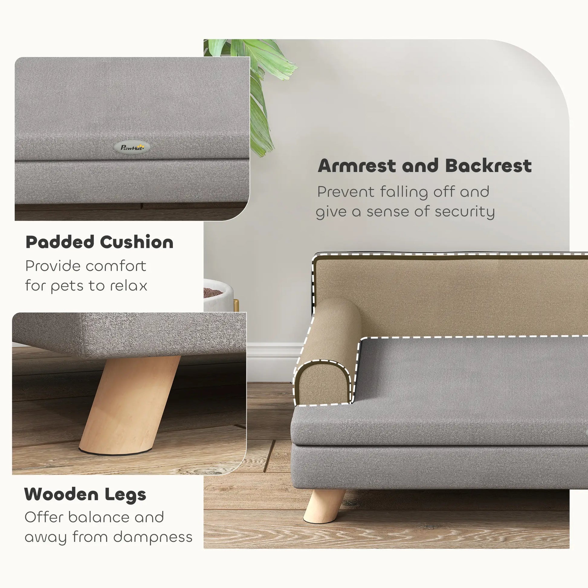 Elevated Dog Sofa Bed, Cat Couch with Cushion, Washable Cover, Wooden Legs, Medium & Large, Light Grey Dog Sofas at Gallery Canada