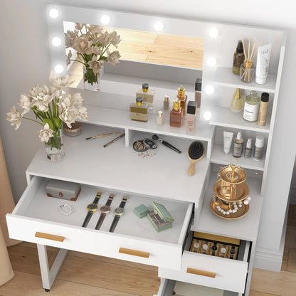 LED Vanity Table with Mirror, Drawer, Storage Shelves, White Dressing & Vanity Tables at Gallery Canada
