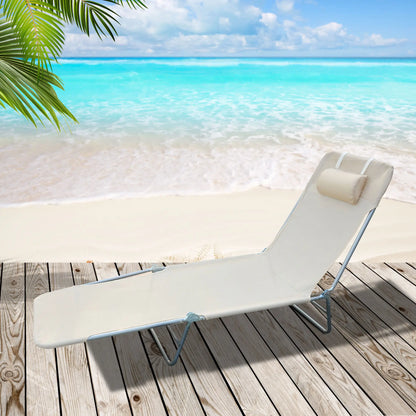 Outdoor Lounge Chair, Adjustable Reclining Folding Chaise, Beige Lounger Chairs at Gallery Canada