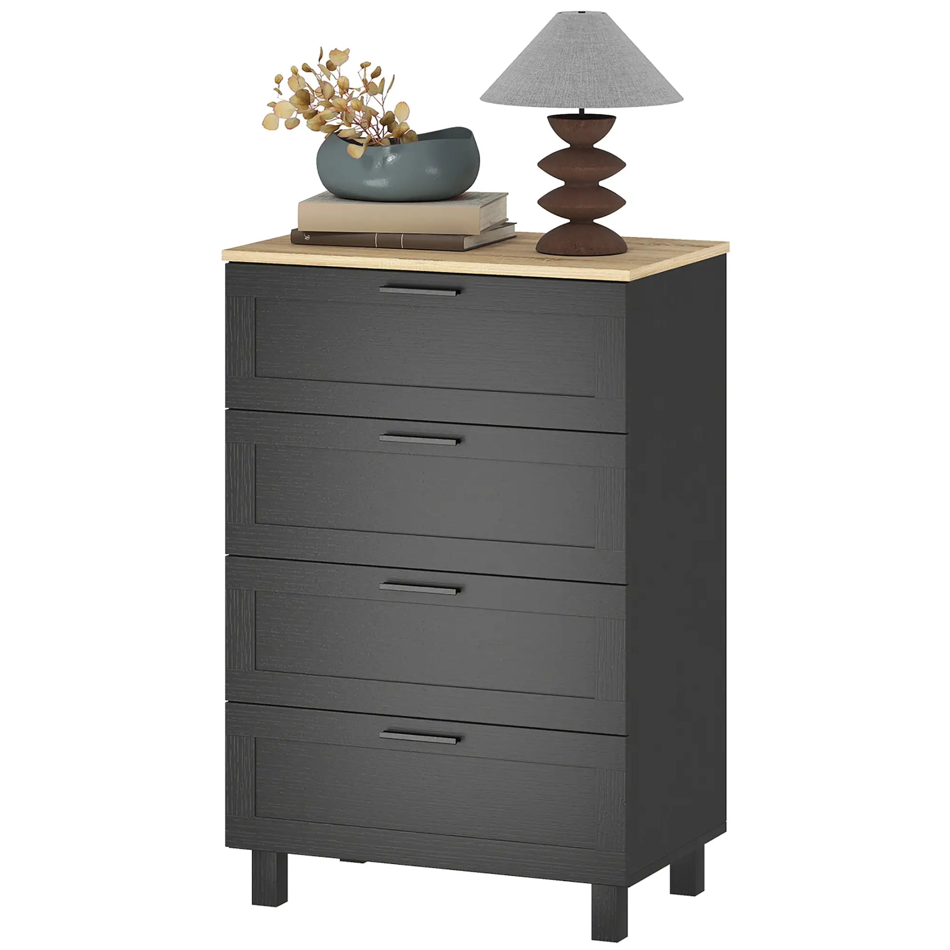 4 Drawer Dresser, Solid Wood Legs, Black Storage Cabinets Black, Natural Wood at Gallery Canada