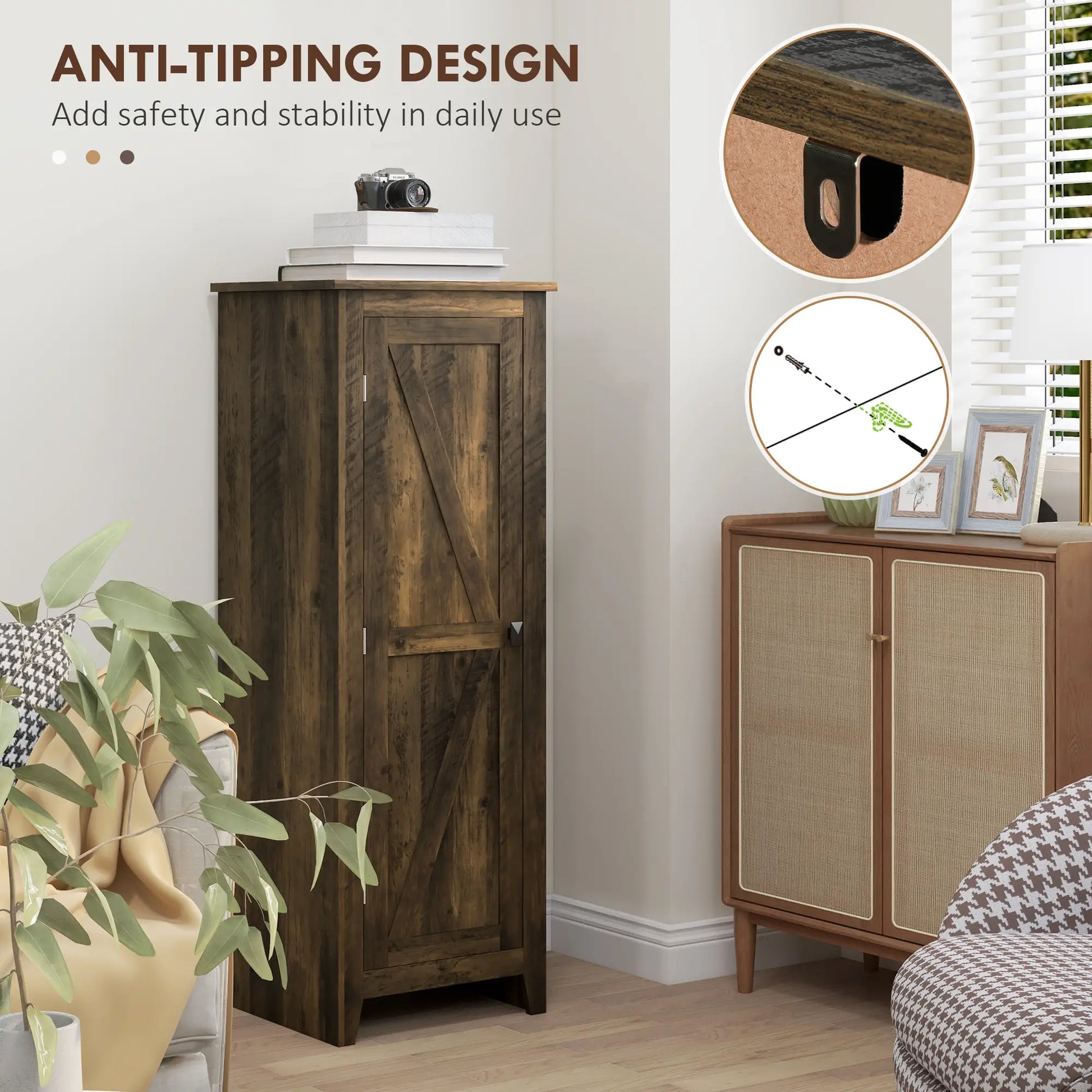 48" Farmhouse Kitchen Pantry Cabinet, Adjustable Shelves, Brown Kitchen Pantry Cabinets at Gallery Canada