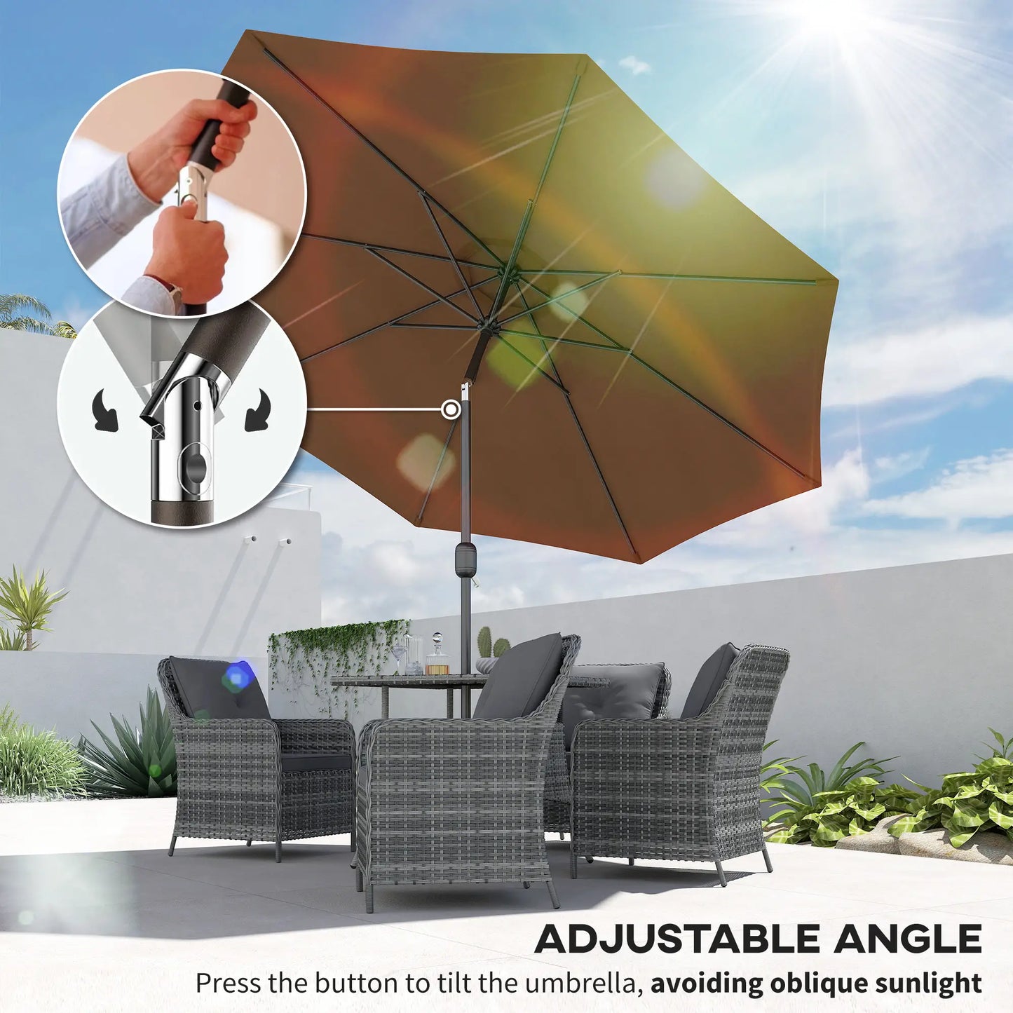 10' x 8' Round Market Umbrella, Crank Handle, Tilt, Outdoor Parasol Sun Umbrellas at Gallery Canada
