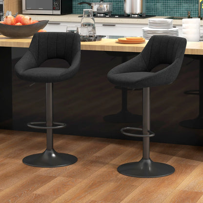 Swivel Bar Stools Set of 2, Linen Upholstered, Round Metal Base Bar Stools at Gallery Canada
