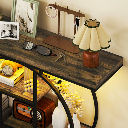 4-Tier Console Table With Charging Station, LED Lights, 39", Rustic Brown Console Tables at Gallery Canada