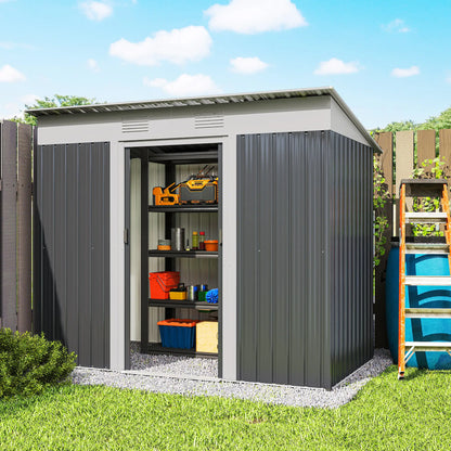 7' x 4' Outdoor Storage Shed, Metal Garden Tool Organizer, Lockable Doors, Charcoal Grey Sheds at Gallery Canada